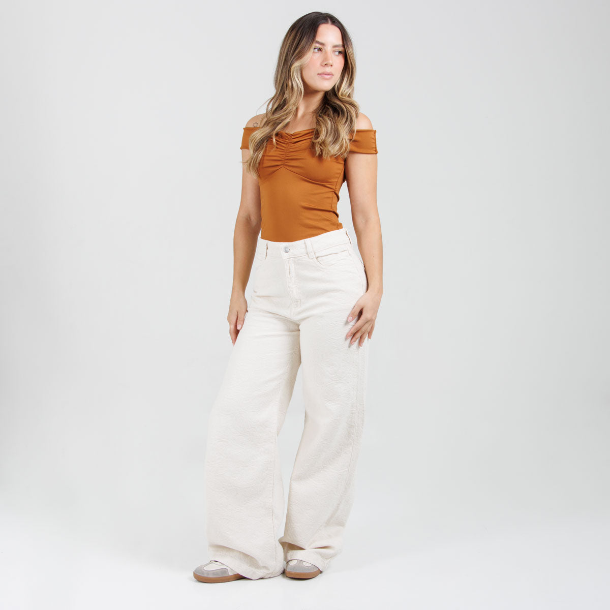 Jean Wide Leg Marfil Ox-3160 Rigido Premium