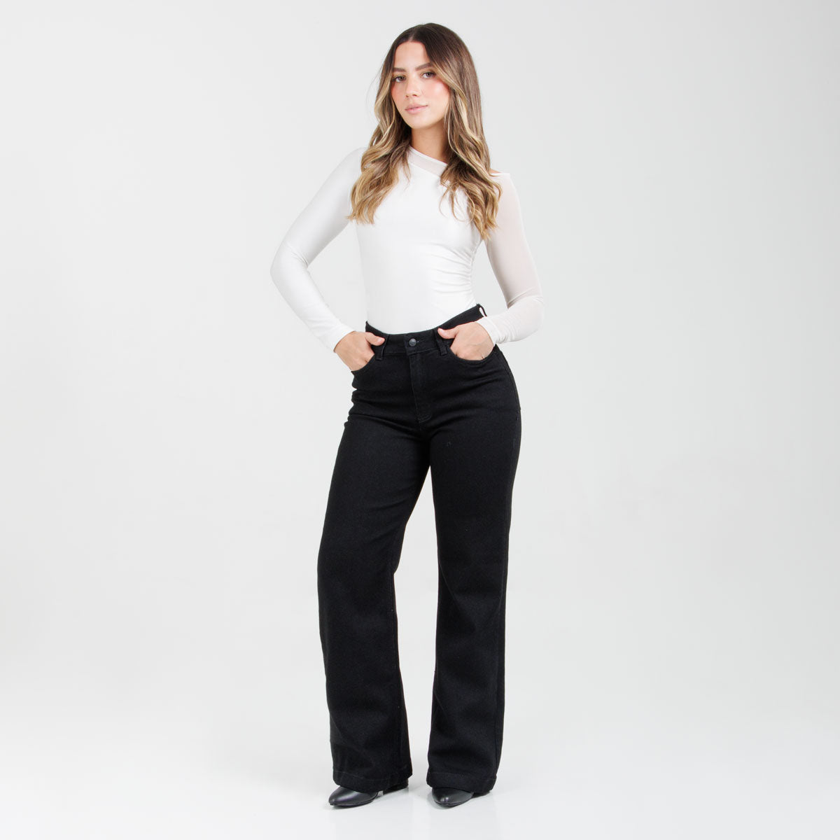 Jean Wide Leg Negro Ox-3156 Licrado
