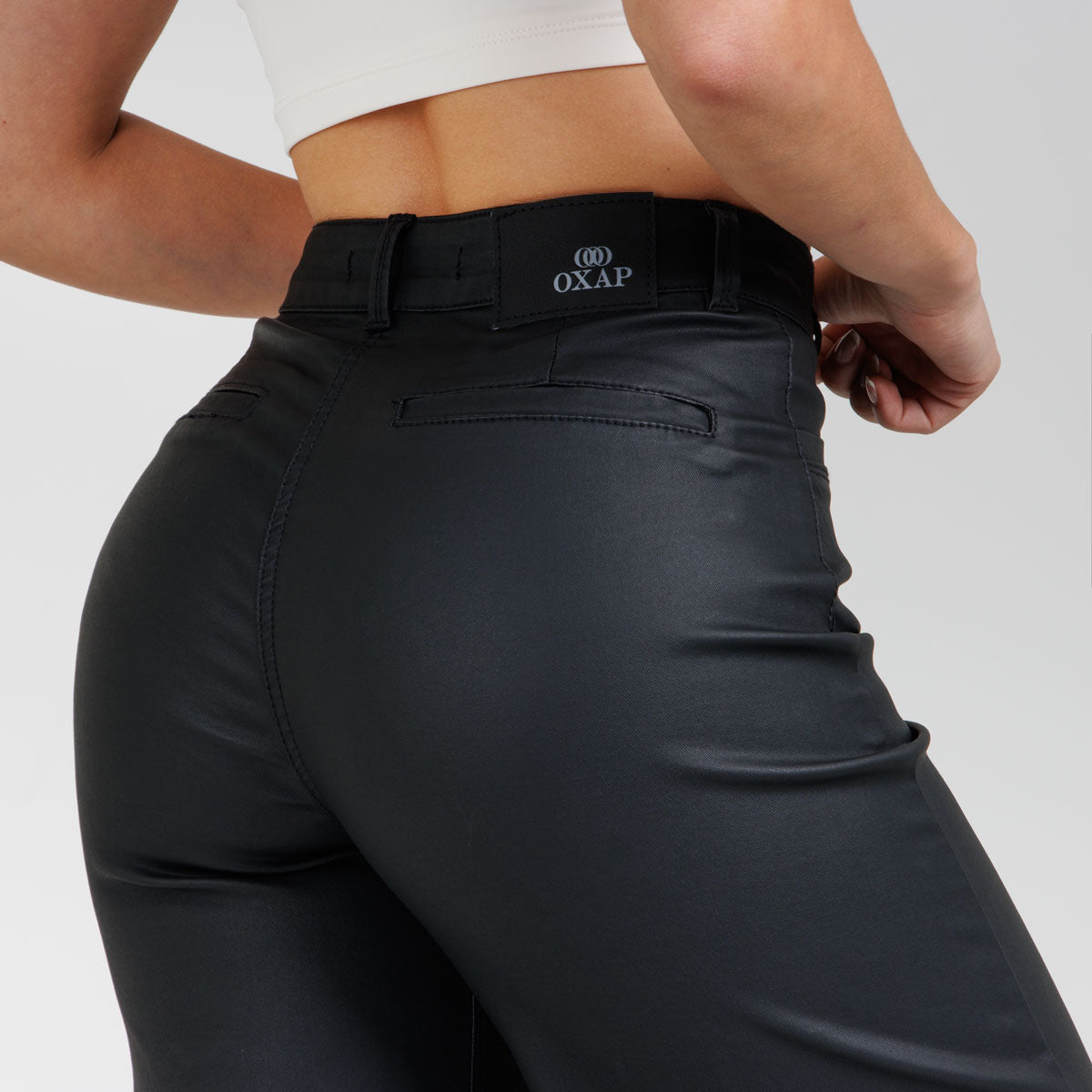 Pantalón Wide Leg Efecto Piel Ox-2972 Negro