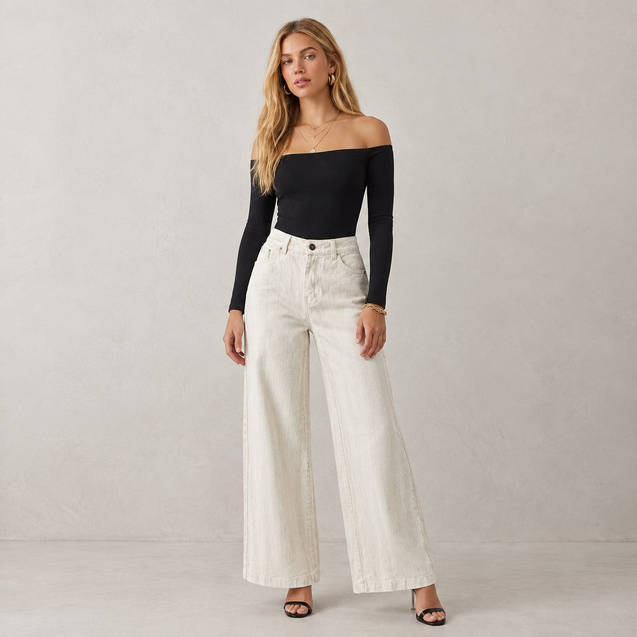 Jean Wide Leg Marfil Ox-3151 Rigido Premium