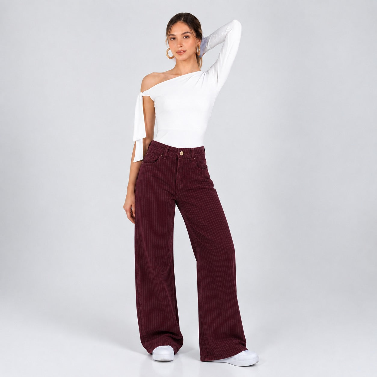Jean Wide Leg Licrado Ox-3189 Vinotinto Premium