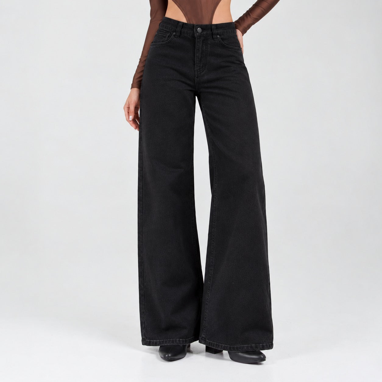 Jean Wide Leg Negro Ox-3139 Licrado