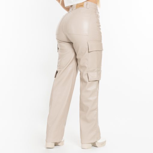 Pantalon efecto cuero cargo Oxap Beige Ox-2161 - Imagen 2