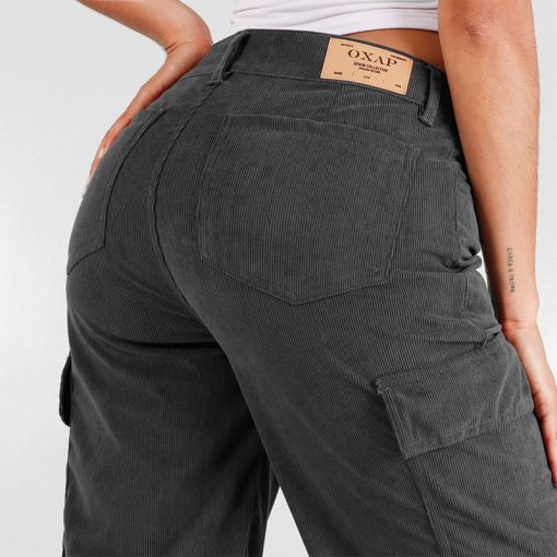 Pantalón Pana Dama Cargo OX-2522 Gris - Imagen 2